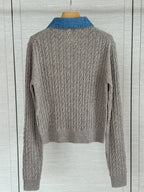 Cable Knit Denim Collar Cardigan