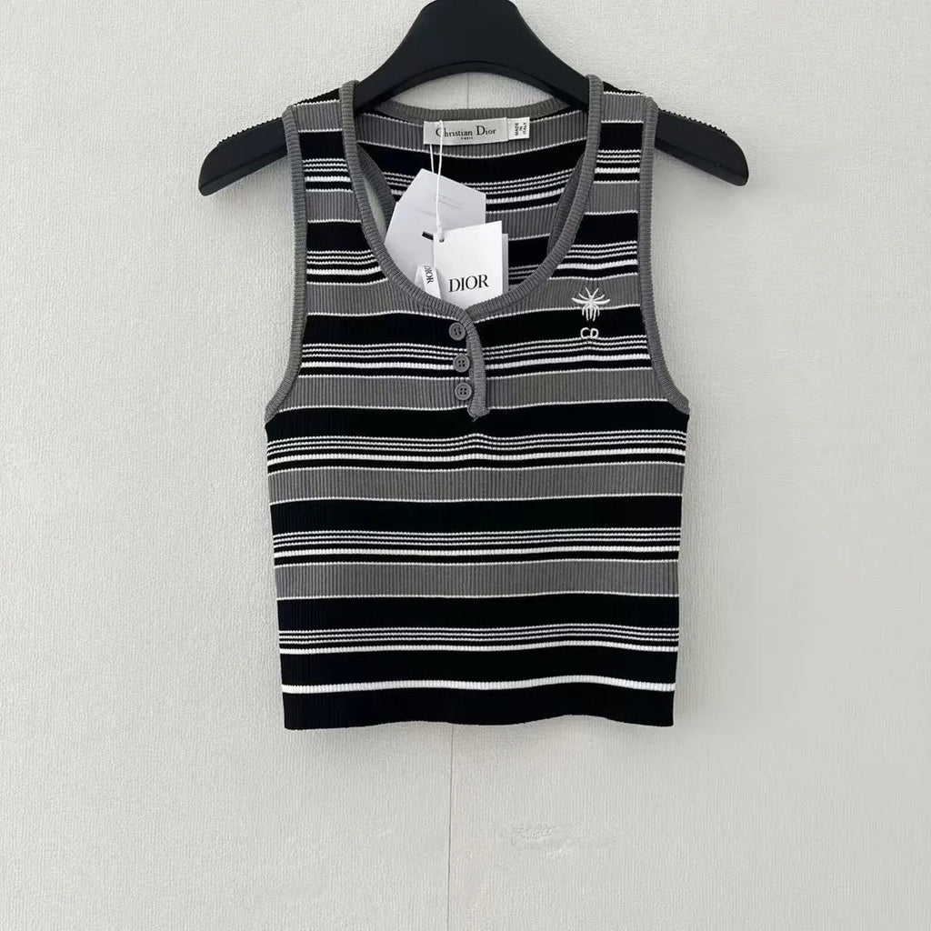 Striped Button Front Tank Top
