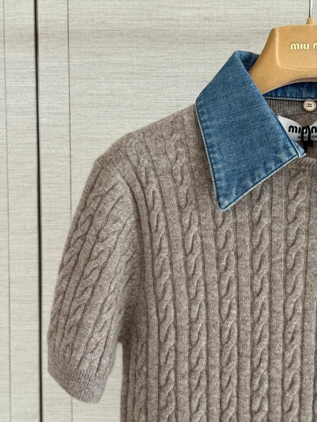 Cable Knit Denim Collar Top