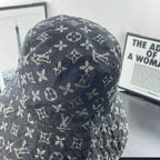 Black-Grey Jacquard Wide-Brim Bucket Hat