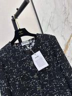 Black Silver Tweed Round Neck Jacket