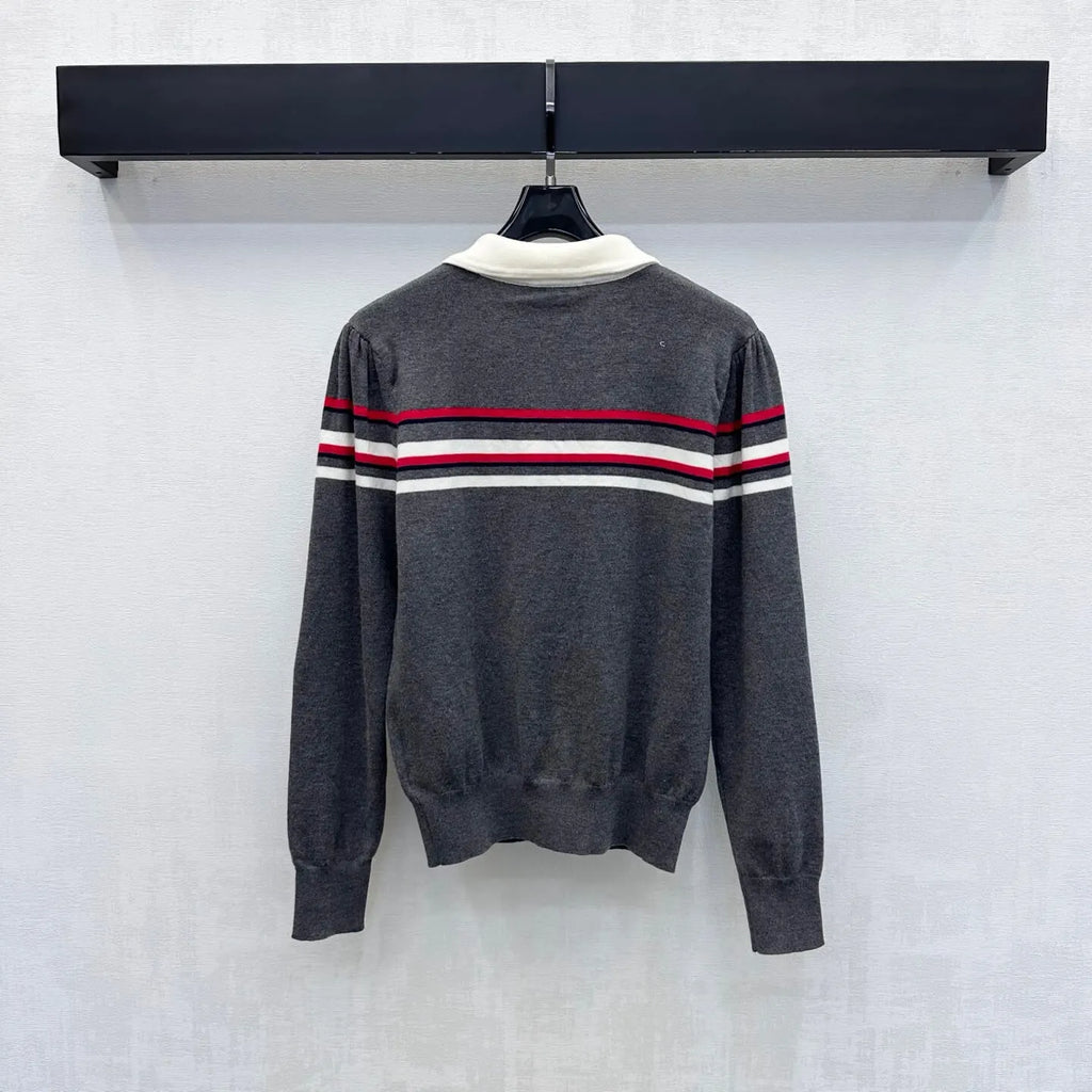Contrast Collar Striped Knit Top