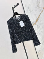 Black Silver Tweed Round Neck Jacket