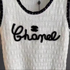 Black-White Color-Block Embroidered Vest