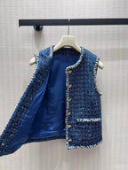Mixed Yarn Openwork Blue Vest