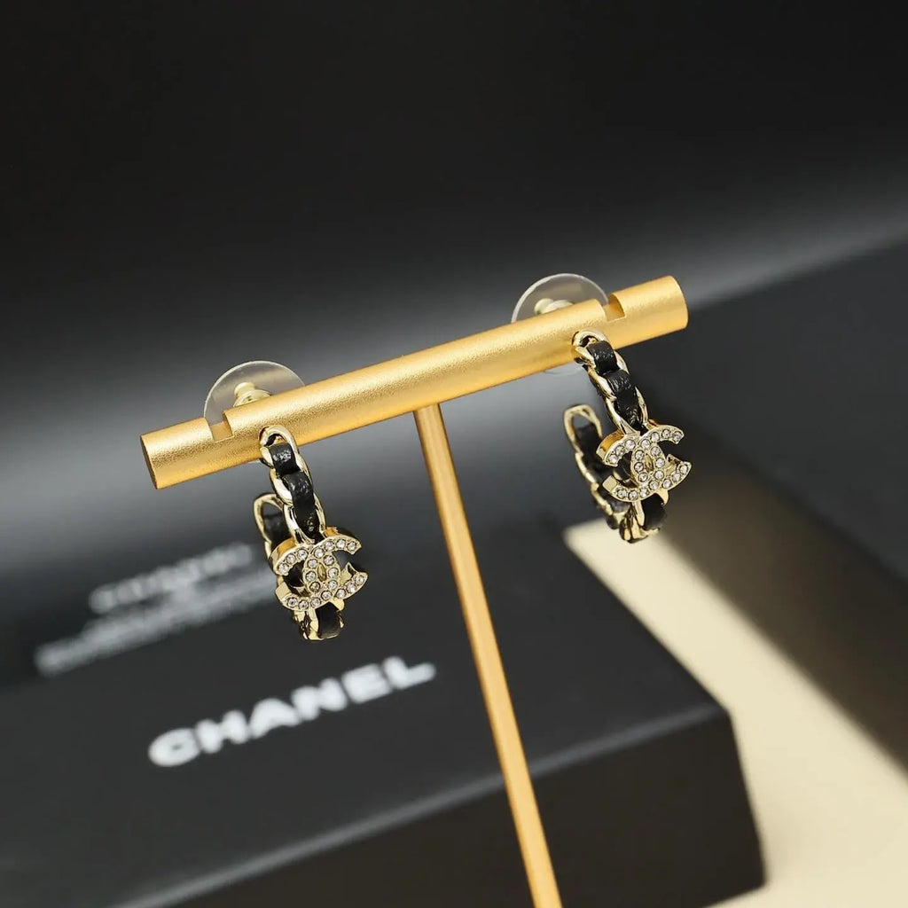 Leather-Inlaid Stud Earrings