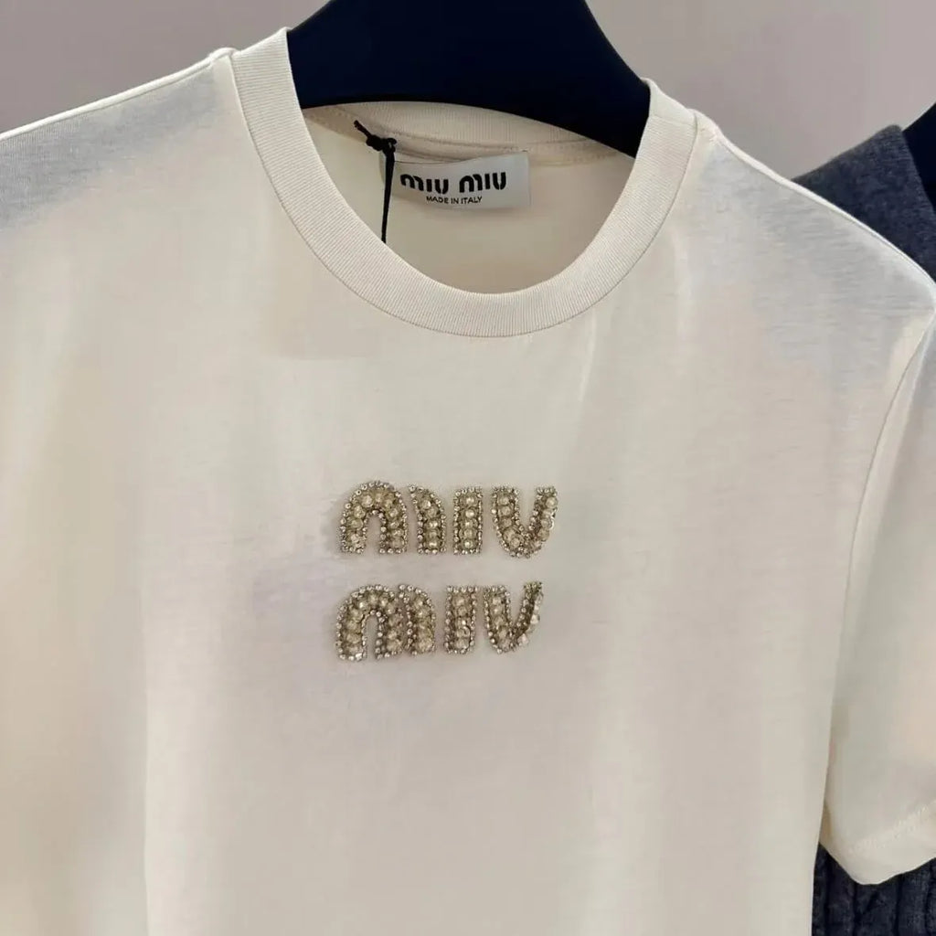 Trendy Diamond-Embellished Letter T-Shirt