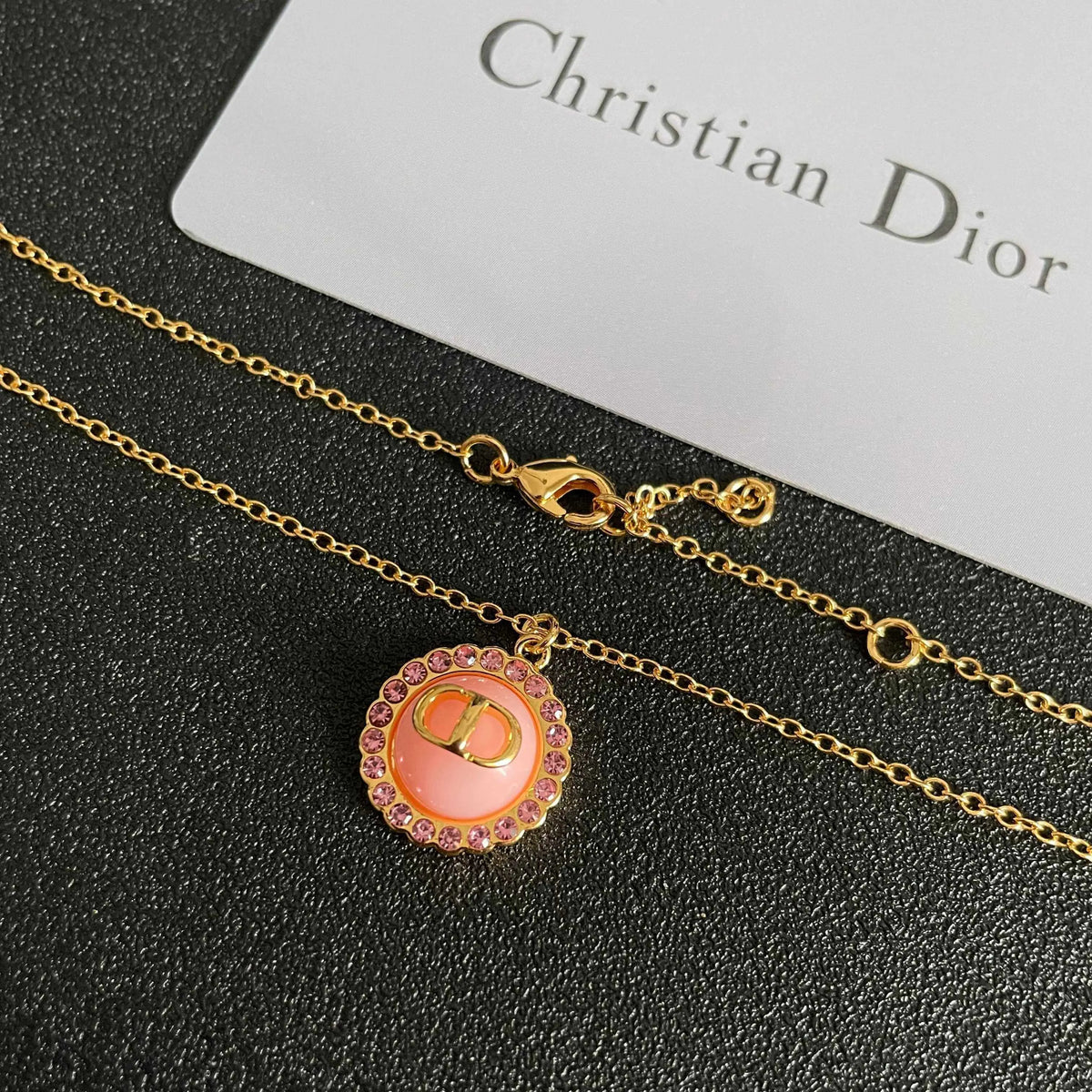 Classic Pink Disc Pendant Necklace