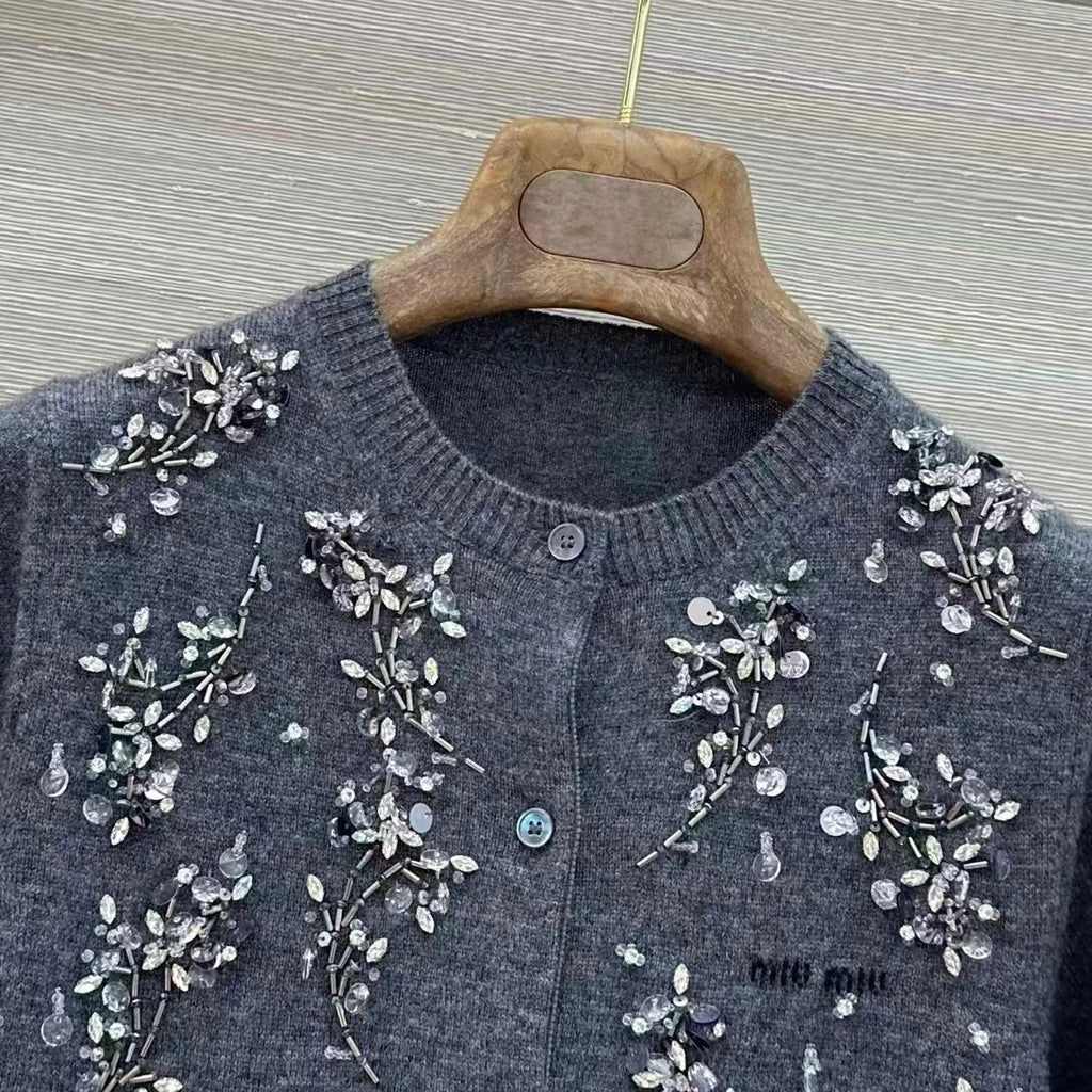 Intricate Beadwork Cashmere Top