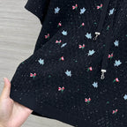 Floral Embroidered Bow Hollow Knit Short Sleeve
