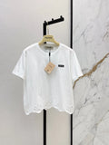 Eyelet Scalloped Hem Logo Patch Tee